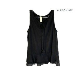Allison Joy Women's Black‎ Sleeveless Tie Neck Ruffle Hem Blouse